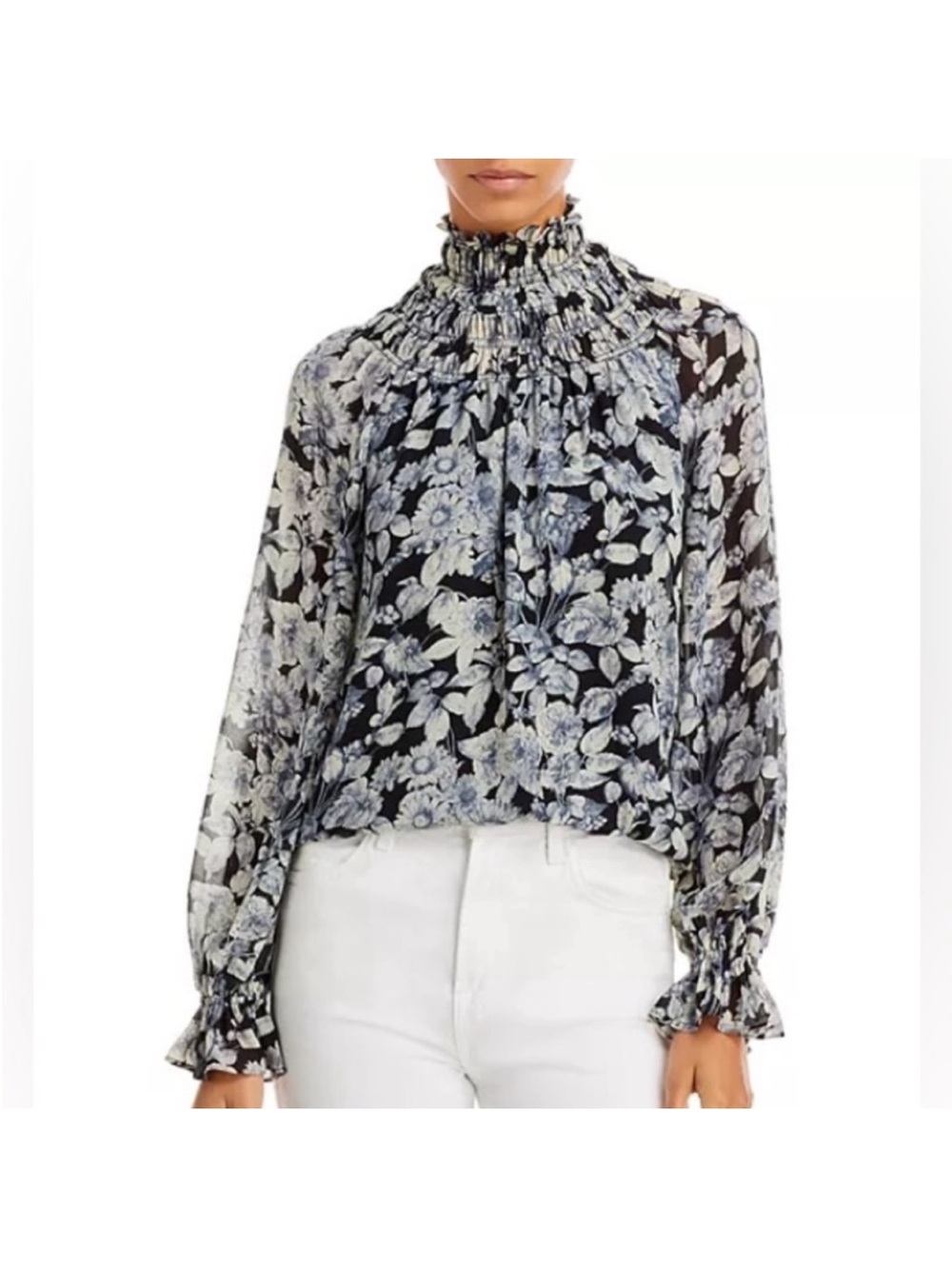 Cinq a Sept Women’s Avalyn Floral Smocked Neck Blouse